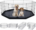 Folding Dog Playpen Indoor with Door Dog Playpen Metal Small Animal Kennels,8 Panels 24 "W x 24 "H for Indoor/Outdoor Small Medium Pet Yard