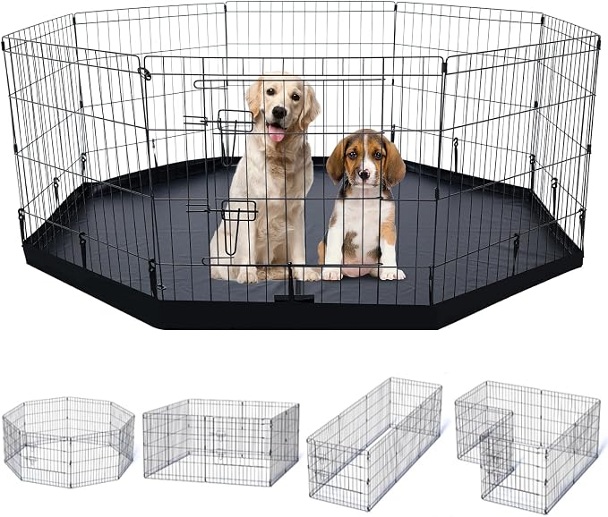 Folding Dog Playpen Indoor with Door Dog Playpen Metal Small Animal Kennels,8 Panels 24 "W x 24 "H for Indoor/Outdoor Small Medium Pet Yard