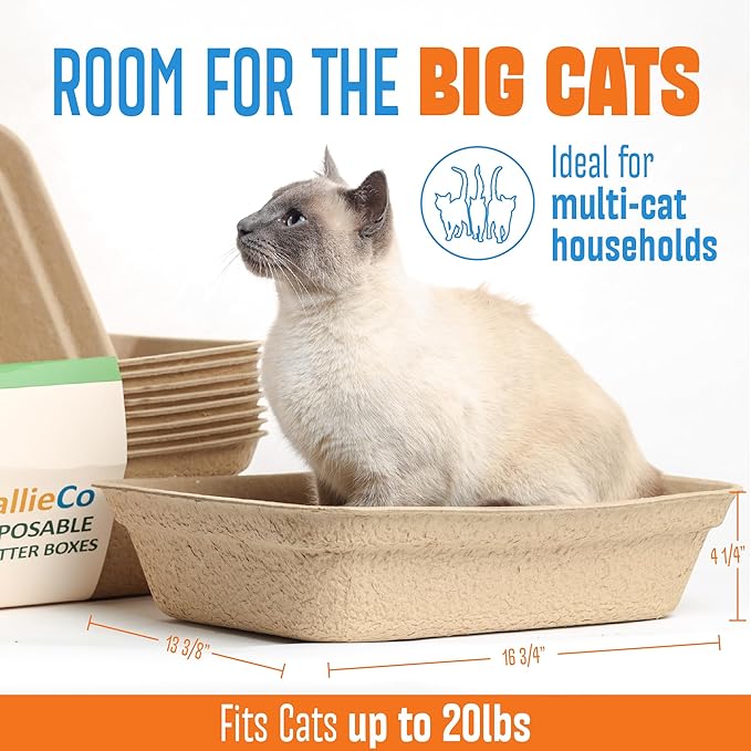 CallieCo Disposable Cat Litter Boxes Large 6 Pack Leak Resistant | Portable, Biodegradable, Travel Friendly, Sturdy, Easy-Grip Rim, Cat Tray Liners