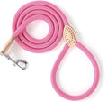 Mile High Life Dog Leash with Genuine Leather Connection, Reflective | Rope Leash, Heavy Duty 360° Swivel Metal Clasp, for Small Medium & Large Dogs Walking (Hot Pink, 72 Inch-1/2)