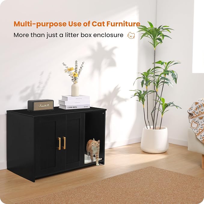 DWANTON Litter Box Enclosure, Wooden Cat Washroom Indoor, 27.6", 107BKK