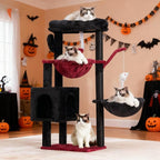 Heybly Cat Tree, 40" Tower with All-Sisal Wrapped Scratching Post HCT006SBR | Cat Tower for Indoor Cats, Cat Condo with Soft Platform, 2 Baskets and Dangling Toy, Black and Red