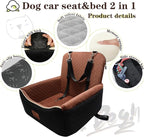 Dog Car Seat Bed 2 in 1 for Small/Medium Dogs up to 35 lbs,Adjustable Safety Leashes,Memory Foam with Soft Fabric Pets Travel Car Bed,Easily Installed in Front and Back seat,Removable and Washable.