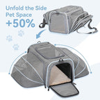Petsfit Small Double Expandable Cat Carrier for Kittens and Air Travel | 16 x 10 x 9 in; sized for Alaska Airlines, with locking zippers, an interior safety tether and multi-side ventilation.
