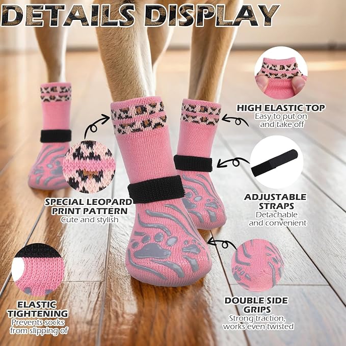 EXPAWLORER Dog Socks for Summer Hot Pavement to Prevent Licking Paws, Anti Slip Doggie Grippy Booties Shoes for Hardwood Floors, Boots & Paw Protectors for Small Medium Large Senior Dogs Pink M