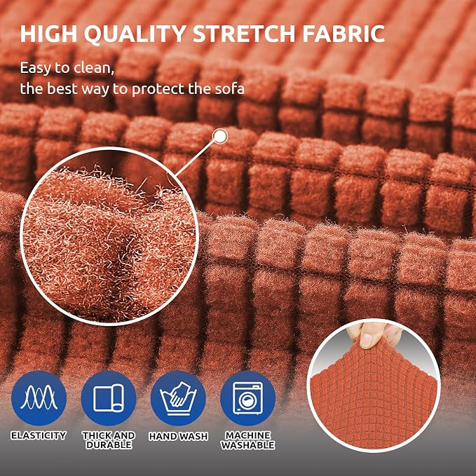 Stretch Couch Covers for Sofa, 3 Cushion Slipcover,Pureed Pumpkin | 1-Piece Washable Sofa Cover Pet Friendly(78"-94") Furniture Protector Soft Jacquard, Elastic Bottom for Dogs & Kids