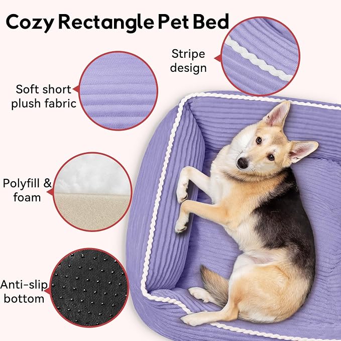 Zerbuger Rectangle Cat Dog Bed for Large Medium Small Pets Indoor Outdoor Machine Washable Sleeping Sofa Non-Slip Bottom Soft Puppy Bed Durable Orthopedic Calming Pet Cuddler (Medium, Violet)