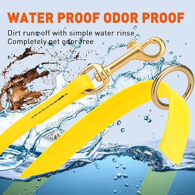 Viper Biothane K9 Working Dog Leash Waterproof Lead for Tracking Training Schutzhund Odor-Proof Long Line with Solid Brass Snap for Puppy Medium and Large Dogs 6ft, Lemon Yellow