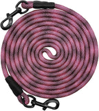 BTINESFUL 8ft/12ft/20ft/30ft/50ft/75ft Dog Tie-Out Long Tether Rope Leash, Outdoor Dog Lead for Yard- Large Medium Dogs Training, Playing, Camping, Backyard (20 Foot, Pink Black)