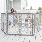 Regalo Safety 192" Plastic 2-in-1 Super Wide Baby Gate & Play Yard | Adjustable Playpen, For Doorways & Open Spaces, For Babies, Toddlers & Pets, Gray, Tested & Trusted for 30 Years