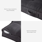 Indoor Dog Bed with Removable Washable Cover, Soft Basketweave Fabric, Reversible Cushion, Carry Handle, Baffle Construction to Help Prevent Fill Shifting, Black - Small (24"x24")