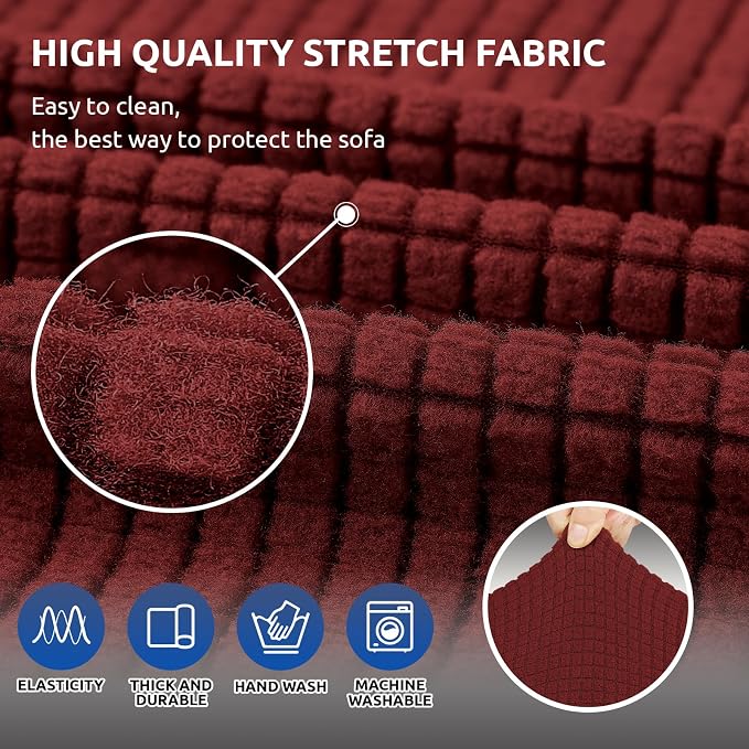Stretch Loveseat Couch Cover, 2 Cushion Couch Slipcover,Dark Red | 1-Piece Washable Sofa Cover Pet Friendly (55"-78") Furniture Protector Soft Jacquard, Elastic Bottom for Dogs & Kids
