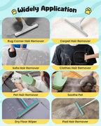 Carpet Rake for Pet Hair Removal Tool - 4 in 1 Pet Hair Remover Kit for Dog Cat Fur Remover, Contain 60" Adjustable Rubber Broom, Glove, Magic Brush and Scraper for Furniture (Blue)