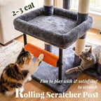 Hey-brother Cat Tree Tower with Stable L-Shaped Widen Base, Condo, MPJ086G | 68.5 Inches Multi-Level Furniture with 2 Platforms, 11 Scratching Posts, Hammock and Toys Ball for Indoor Cats, Smoky Gray