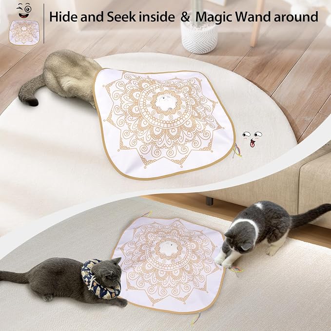 ORSDA Cat Toys for Indoor Cats, 4 in 1 Interactive Automatic Kitten Toys Hide and Seek with Mat, 8 Holes Mice Whack-A-Mole, Moving Wand Teaser Feathers,Rechargeable Electric Exercise Kicker Kitty Toy