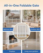 BFNN Small Dog Gate Indoor, Up to 72" W Freestanding Pet/Puppy Fence, White | Flexible Space Control | Chewproof Steel Frame | 16.5" Step-Over Gate | Foldable | Drill-Free Setup | For Stairs & Doorways