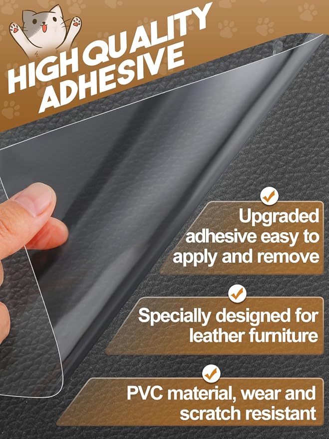 Acostop 12"x136" Cuttable Cat Scratch Furniture Protector for Leather Couch | Transparent Easy to Remove Anti-Scratch Couch Protector from Cat, No Pins