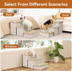 Zerbuger Dog Stairs with Storage, Beige Leopard 3 Steps Dog Ramp no Condo | 18" H Wider Dog Steps for High Beds Couch, Folding Storage Pet Stairs Gift for Climbing Small/Medium/Large Old Dogs Cats