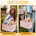 Console Dog Car Seat - Portable Dogs Armrest Booster Seat for Small Dog, Foldable Pet Car Seat with Safety Belt, Pink Kitten