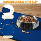 Hubulk Dog Feeding Mat,100% Waterproof Food Grade Silicone Pet Food and Water Bowl Placemat,Dishwasher, High Raised Edge to Prevent Spills,Nonslip Tray to Stop Messes on Floor（28"x18"x0.8", Navy）