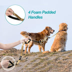 PetBonus Double Dog Leash, No Tangle Dual Leash, Walking Training Lead | 4 Comfortable Padded Handles, Adjustable, Reflective, For Two Large Medium Dogs, Collapsible Bowl and Waste Bags, Light Khaki
