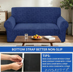 ZNSAYOTX Stretch Couch Cover, 1 Piece Sofa Covers for 2 Cushion Couch, Jacquard Loveseat Slipcovers with Elastic Bottom Thickened Furniture Protector for Dog Cat Pet (Medium, Navy Blue)