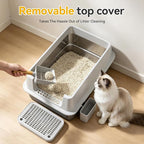 XL Enclosed Stainless Steel Litter Box with Lid, Light Gray | covered, High Sided, Rustproof & Leak Proof, Easy Clean, Odor Control, Includes Scoop & Step