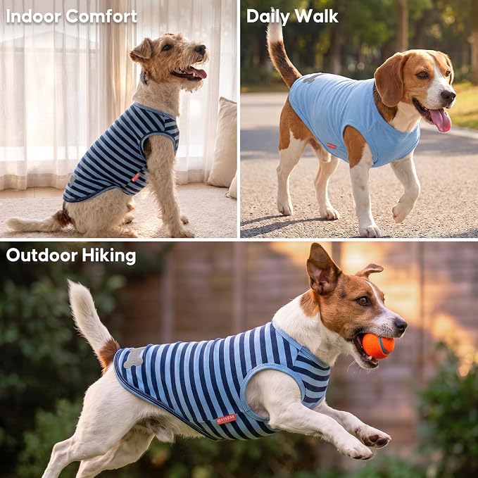 KYEESE 2Pack Dog Shirt, Soft Striped Dogs T Shirts, Lightweight Doggie Tank Top Cat Clothes, Sleeveless Dog Shirt for Small Dogs, Stretchy Pet Vest, Dark Blue, Small