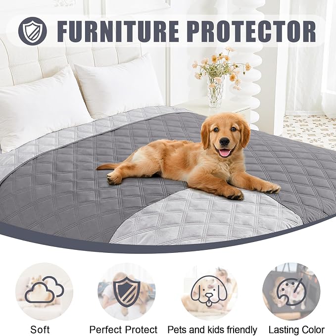 Smiry Waterproof Dog Bed Cover, Reversible Pet Blanket for Sofa Couch | Soft Washable Dog Blanket, Leakproof Couch Cover for Dogs Cats & Furniture Protection, 82x82, Grey/Light Grey