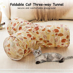 Tempcore Cat Tunnel for Indoor Cats, 3 Way Collapsible Pet Play Tunnel with Teaser Wand, Peek Holes & Hanging Ball, Interactive Tube for Kittens & Rabbits, Khaki Hedgehog