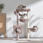Heybly Cat Tree, 40" Tower with All-Sisal Wrapped Scratching Post HCT006SMU | Cat Tower for Indoor Cats, Cat Condo with Soft Platform, 2 Baskets and Dangling Toy, Rosy Brown