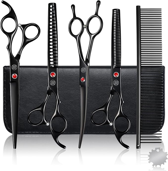 Professional Dog Grooming Scissors Set, 7 Inch/8 Inch Pet Grooming Scissors Chunkers Shears for Dog, Curved Dog Grooming Scissors, Thinning Shears for Dog with Grooming Comb | Pet Grooming Chunkers Shears for Dog, Curved Dog Grooming Scissors, Thinning...