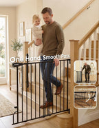 Babelio 35.5-55" Removable Baby Gate for Stairs No Bottom Bar, 30" H, Black | Hardware Mounted (Drill Needed)| Wide Walk-Thru| Auto-Close Safety Dog/Pet Gate for Stairs & Doorways