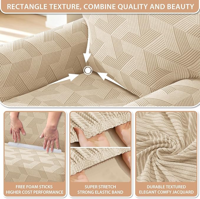 ZNSAYOTX Stretch Armchair Covers for, 1-Piece Chair Slipcovers for Living Room, Furniture Protector with Elastic Bottom for Dogs Cats Kids Geometrical Jacquard Fabric (Small, Khaki)