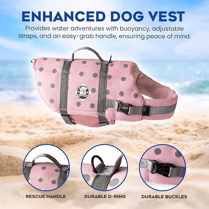 Dog Life Jacket — Premium Swim Vest with SafeChin Anti-Choke Collar | PAWS Aboard Pink | RapidLift Rescue Handle, D-Ring, Reflective Trim | Boating, Kayaking, Pool | Medium (25–50 lbs)