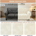 ZNSAYOTX Stretch Couch Covers for 3 Cushion Couch, 1-Piece Sofa Cover Slipcover Pet Friendly, Furniture Protector with Elastic Bottom for Dogs Geometrical Jacquard Fabric (Large, Beige)
