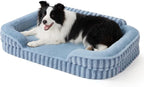 LE SURE Cute Cozy High Back Orthopedic L Plus Dog Bed,38" Blue | Waterproof Pet Bed with Sides, Aesthetic Comfy Egg-Crate Foam Pet Couch Sofa, Removable Washable Cover, Non-Slip Bottom