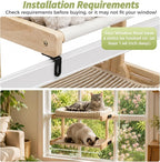 Teabelle Double Layer Cat Window Perch with 3 Interchangeable Mats | Bedside Sleeper, Adjustable Solid Wood Tree Cat Hammock for Small & Medium Breeds, Sturdy Window Bed(Plush, Sisal, Canvas)