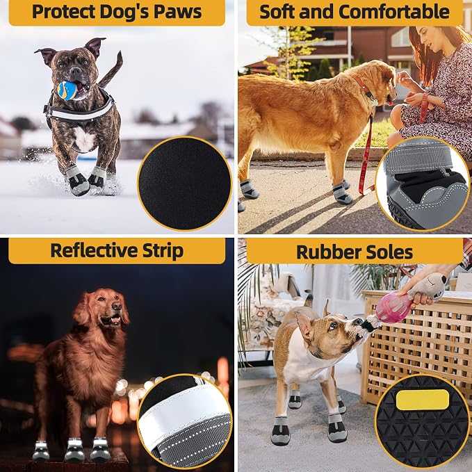 Dog Boots for Large Dogs, Medium Dog Boots & Paw Protectors for Hardwood Floors, Outdoor Dog Booties for Hot Pavement Winter Snow Hiking, Dog Shoes with Reflective Strips