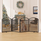 Foldable Pet Fence 80" Wide, 30" Tall,No-Assembly Dog Gate with Door,Black | 4 Panels Metal Folding Freestanding Dog Gate Walk Through,Extra Accordion Puppy Folding Playpen for Doorways, Stairs,House