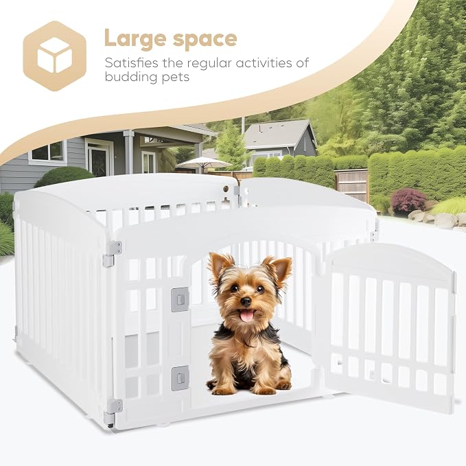 Simple Deluxe Dog Playpen, 24" Exercise 4-Panel Pet Playpen with Door, Safe and Secure, Folding and Portable Puppy Playpen for Puppies and Small Dogs, White