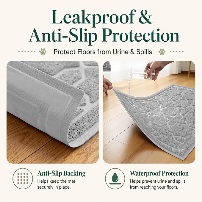 Yimobra Cat Litter Mat, Easy Clean Trapping PVC Mat with Waterproof Backing and Non Slip Bottom, Scatter Control Pad for Litter Box, 24"x20", Grey