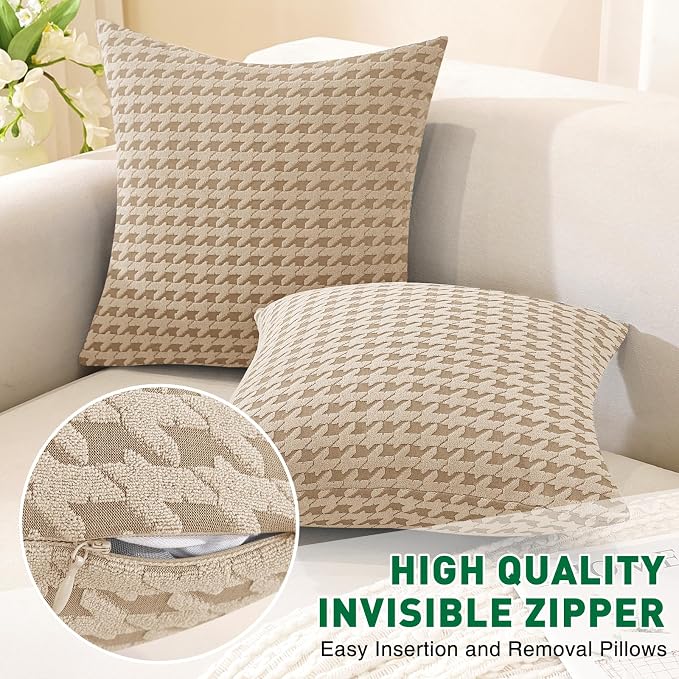MAXIJIN Pack of 2 Throw Pillow Covers 18x18 Inch, Decorative Soft Couch Pillow Covers Square Accent Cushion Cover Farmhouse Pillow Cases for Sofa Bed Living Room Home Decor, Khaki