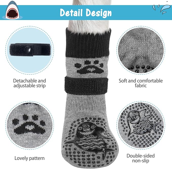 SCENEREAL Anti Slip Dog Sock to Prevent Licking Paws for Hardwood Floors, Boots & Paw Protector Shoes for Hot/Cold Pavement with Grippers, Double Sides Grips for Small Medium Large Senior Dogs