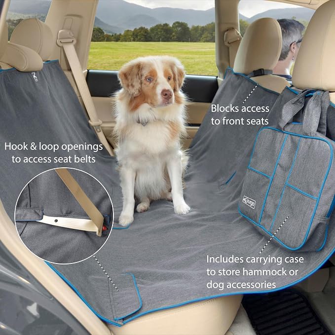 Kurgo Heather Hammock Seat Cover, Charcoal, 55" Wide | Protects Seats from Muddy Paws & Pet Hair, Water & Stain Resistant, Secure Fit, Passenger-Friendly Opening, For Cars & SUVs