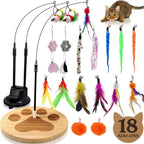 Cat Toys for Indoor Cats, Interactive Cat Toy Wand, Kitten Stuff, 18 Lures | Heavy Stable Base Prevents Toppling, Dual Suction Cup For Extra Play Options, Trigger natural feline hunting instincts today