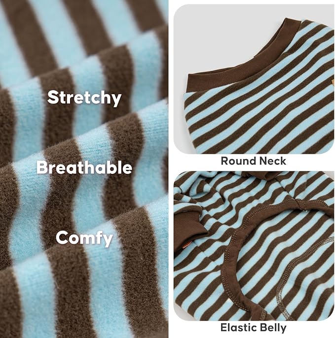 KYEESE Dog Pajamas, Comfy Soft Dog Pajamas for Small Dogs Pet Onesie, Fleece Pet Clothes Dogs PJS with 4 Legs, Stretchy Pets Sleepwear Pets Jumpsuit, Blue Striped, M