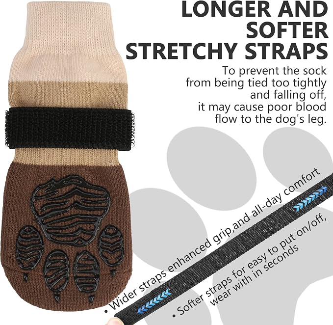 EXPAWLORER Non-Slip Dog Socks for Hardwood Floors to Prevent Licking, Dog Shoes for Hot Pavement Quick Walking, Dog Booties Boots & Paw Protectors with Grippers for Small Medium Large Senior Dogs XS