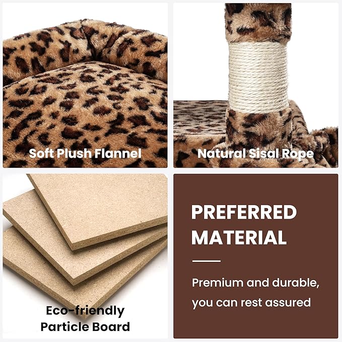 SHA CERLIN 68 Inches Multi-Level Large Cat Tree for Large Kitties/Big Cat Tower with Condo/Cozy Plush ‌Pussycat Perches/Sisal Scratching Posts and Hammocks/Activity Center/Leopard Print