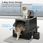 RIZZARI Enclosed Cat Litter Box: Stainless, Top Entry, Easy Clean | Built-In Deodorizer Spray / Extra Large / High Splash Sides / Top-Exit Tracking Control / Slide-Out Drawer / Apartments